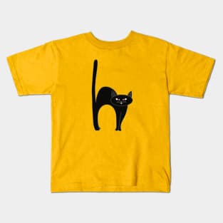 Fluffy Scared Black Cat Kids T-Shirt